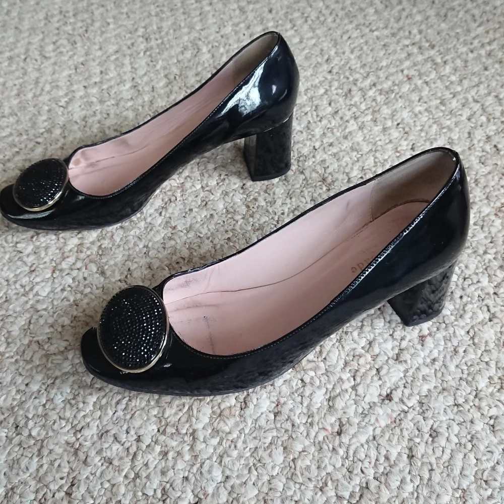 kate spade new york Dana Glitter Broach Black Patent Leather Pumps SIZE 6.5